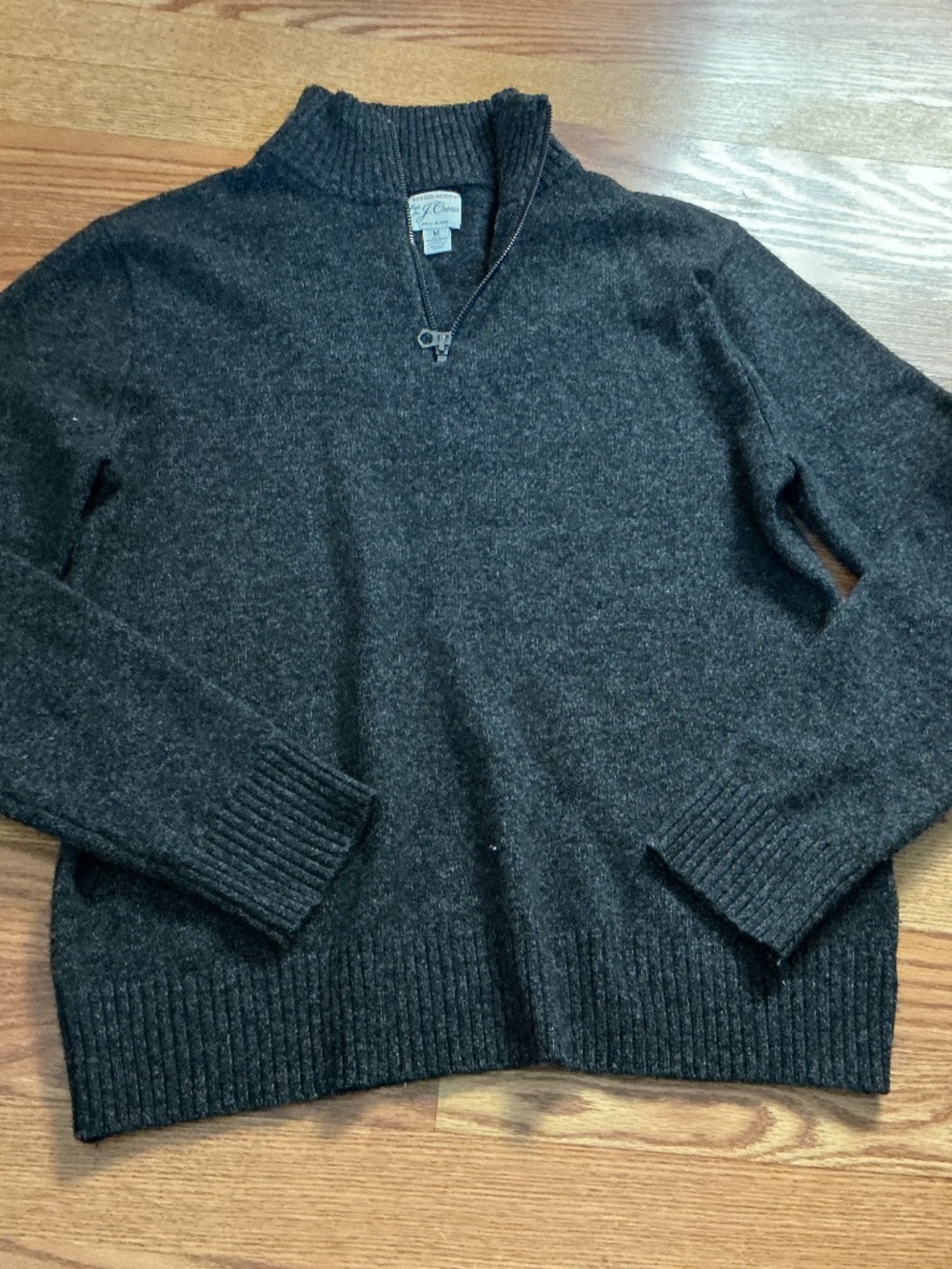 J Crew Gray Merino Wool 1/4 Zip Pullover Long Sleeve Sweater Size M